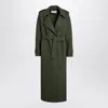 Harris Wharf London Dark Green Wool Coat With Belt In Green