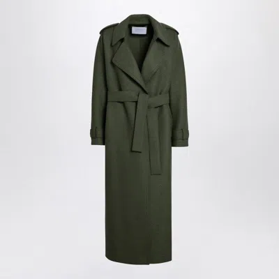 Harris Wharf London Dark Green Wool Coat With Belt