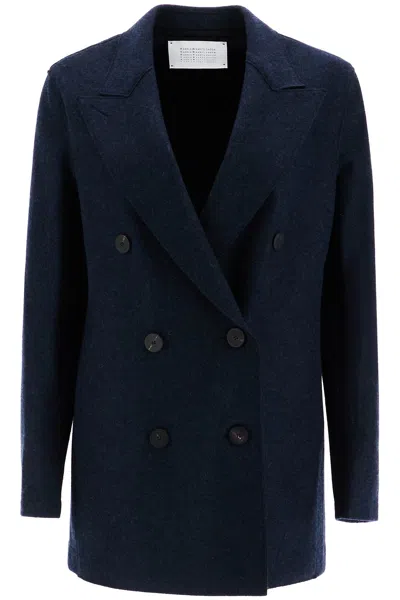 Harris Wharf London Double-breasted Cashmere Coat In Blue