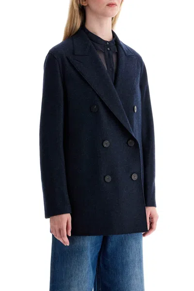 Harris Wharf London Double-breasted Cashmere Coat In Blue