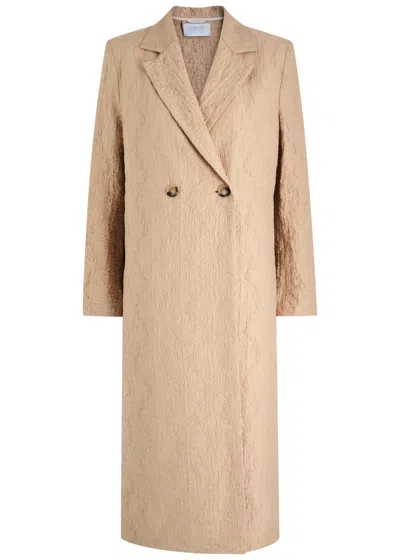 Harris Wharf London Double-breasted Cloqué Coat In Beige
