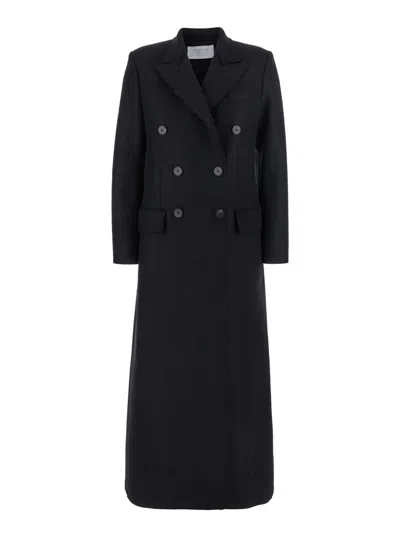 Harris Wharf London Double Breasted Coat In Black