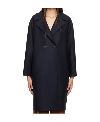 Harris Wharf London Double Breasted Coat In Black