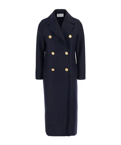 Harris Wharf London Double Breasted Golden Buttons Coat In Blue
