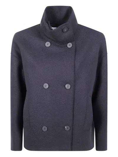 Harris Wharf London Double-breasted High-neck Coat In Blue