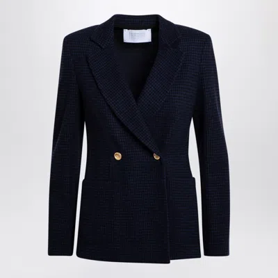 Harris Wharf London Double Breasted Jacket With Vichy Pattern In Wool Blend In Blue