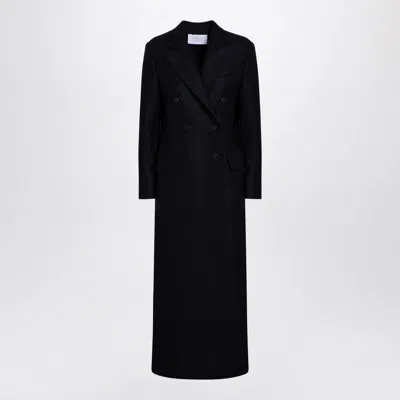 Harris Wharf London Double-breasted Pressed Wool Coat In Black