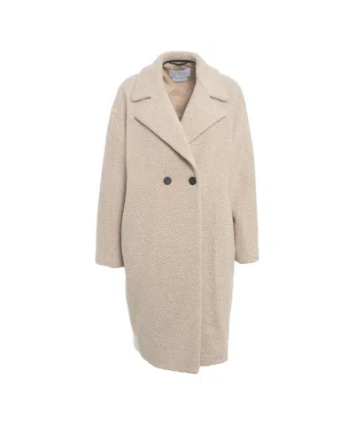 Harris Wharf London Double-breasted Teddy Coat With Classic Notched Collar In Neutral