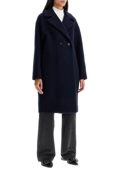 Harris Wharf London Navy Blue Wool Blend Boucl Construction Trench Coat