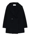 Harris Wharf London Boxy Blue Giacconi Coat With Oversized Collar In Black