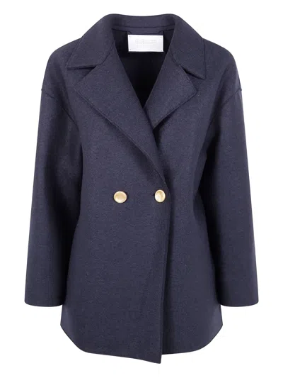 Harris Wharf London Double-breasted Wool Coat In Blue