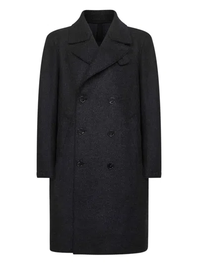 Harris Wharf London Anthracite Grey Double-breasted Wool Coat In Black