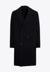 Harris Wharf London Navy Blue Double-breasted Wool Coat In Navy