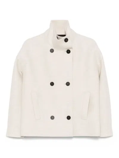Harris Wharf London Double-breasted Wool Short Coat In Beige In Neutral