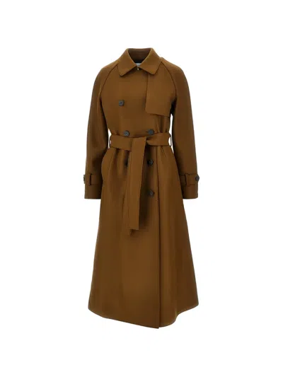 Harris Wharf London Double-breasted Belted Trench Coat In Brown
