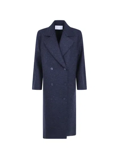 Harris Wharf London Double-breasted Coat In Blue