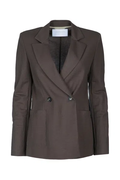 Harris Wharf London Double-breasted Rayon Blazer With Shoulder Pads In Ebonygrey
