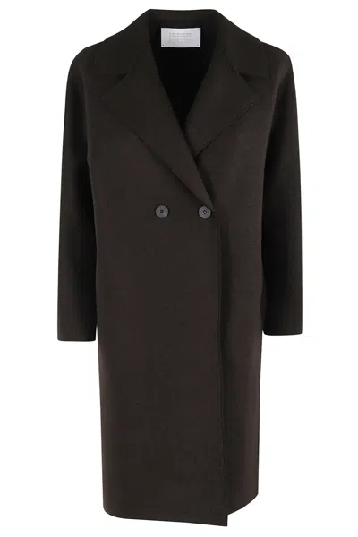 Harris Wharf London Dropped Shoulder Double-breasted Coat In Pressed Wool In Black