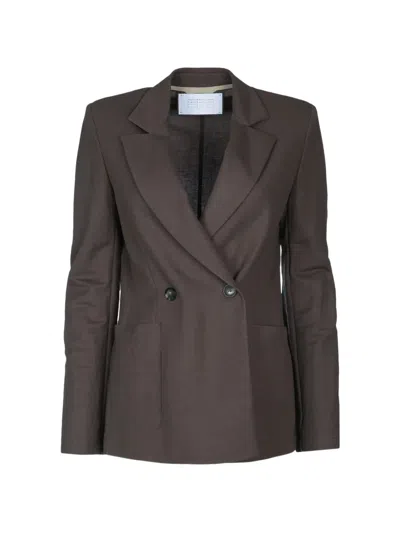 Harris Wharf London Double-breasted Rayon Blazer With Shoulder Pads In Gray