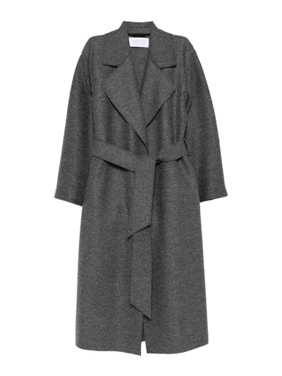 HARRIS WHARF LONDON GRAY VIRGIN WOOL COAT WITH BELT AT THE WAIST