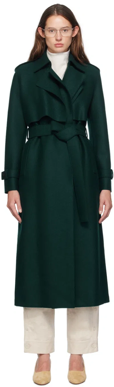 Harris Wharf London Green Pressed Wool Trench Coat In 643 Bottle Green