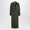 Harris Wharf London Dark Green Wool Coat With Belt In Green