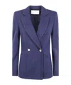 Harris Wharf London Women Double Breasted Blazer With Shoulder Pads Patterned Moleskin In Black