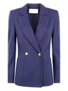 Harris Wharf London Women Double Breasted Blazer With Shoulder Pads Patterned Moleskin In Blue