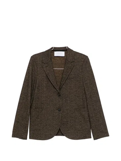Harris Wharf London Single-breasted Herringbone Knit Blazer In Brown