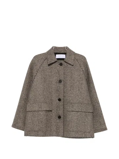 Harris Wharf London Herringbone-pattern Flap-pocket Jacket In Gray
