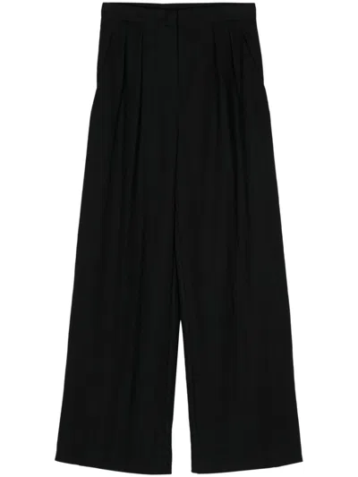Harris Wharf London Pleat-detail Wide-leg Trousers In Schwarz
