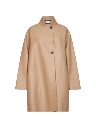 Harris Wharf London High-neck Virgin Wool Coat In Neutral