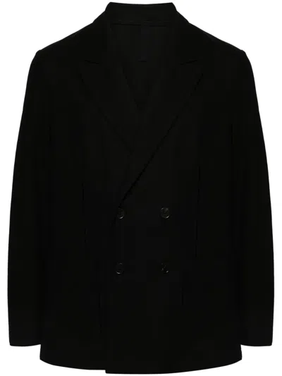 Harris Wharf London Honeycomb-knit Double-breasted Blazer In Black
