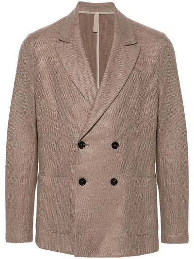 Harris Wharf London Honeycomb-knit Double-breasted Blazer In Brown