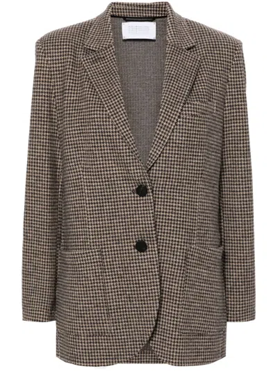 Harris Wharf London Houndstooth Moleskin Blazer In Brown