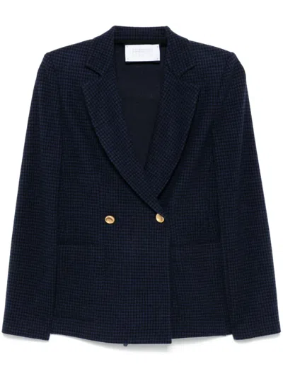 Harris Wharf London Double Breasted Jacket With Vichy Pattern In Wool Blend In Blue