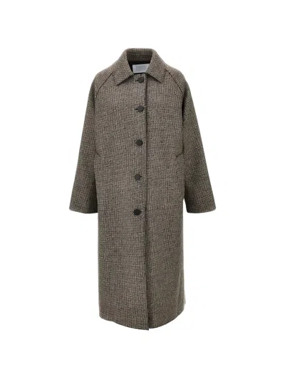 Harris Wharf London Houndstooth-pattern Single-breasted Coat In Gray