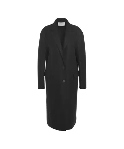 Harris Wharf London Long Black Virgin Wool Coat With Classic Notched Collar In Brown
