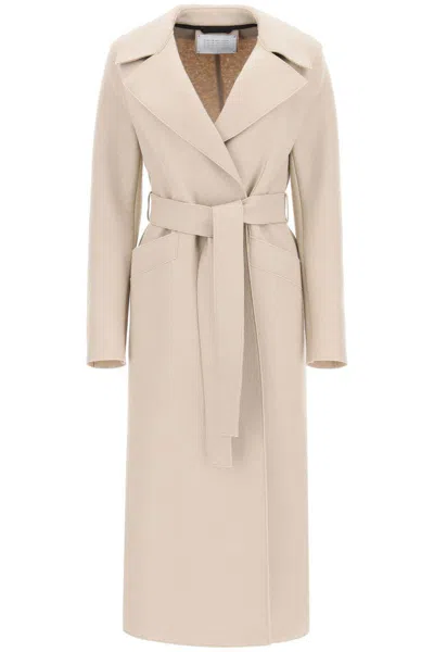 Harris Wharf London Long Coat In Pressed Wool In Beige