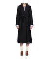 Harris Wharf London Long Coat With Green Fruit Collar In Black