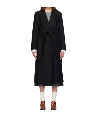 Harris Wharf London Long Coat With Green Fruit Collar In Black