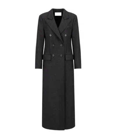 Harris Wharf London Long Double Breasted Tailored Coat Pressed Wool In Black