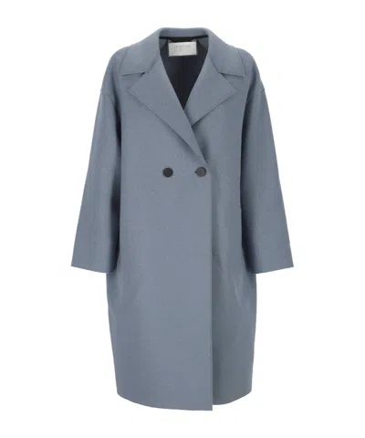 Harris Wharf London Double-breasted Lapel Coat In Blue