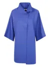 Harris Wharf London Mantle Folded-collar Short-sleeve Coat In Blue