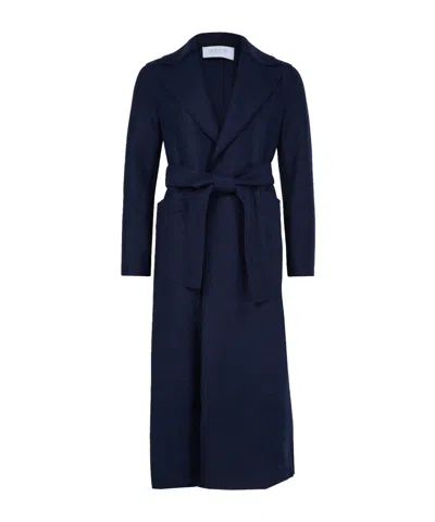 Harris Wharf London Maxi Coat In Pressed Wool In Blue