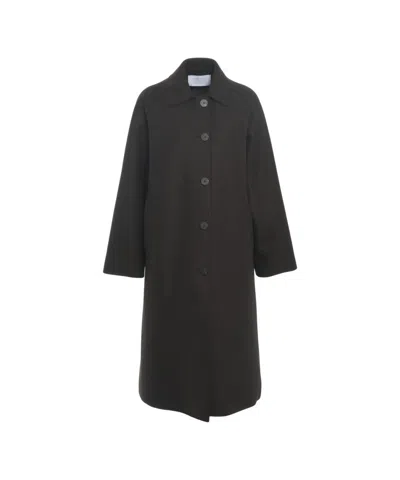 Harris Wharf London Maxi-length Virgin Wool Coat With Classic Collar In Black
