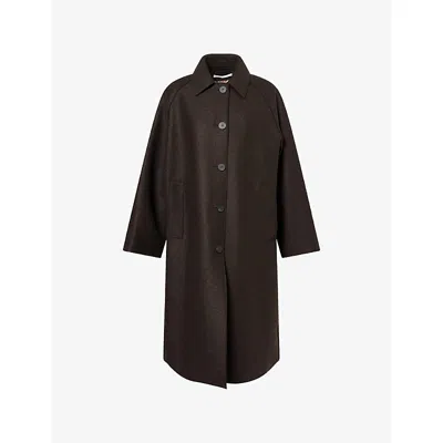 Harris Wharf London Mens Balmacaan Relaxed-fit Wool Coat Dark Brown