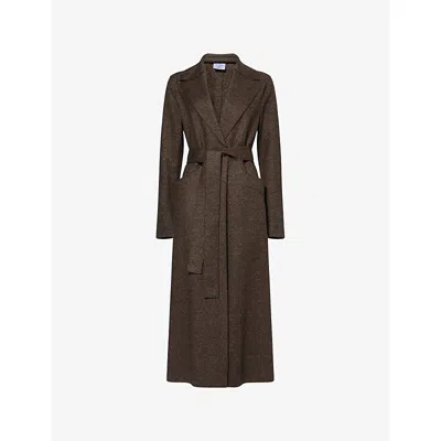 Harris Wharf London Mens Dark Brown Donegal Belted Wool-blend Coat