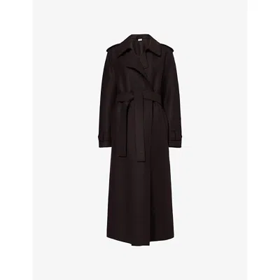 Harris Wharf London Mens Dark Brown Regular-fit Belted Wool Trench Coat In Black