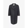 Harris Wharf London Mens Anthracite Herringbone Grandad Patterned Long Wool Coat In Gray